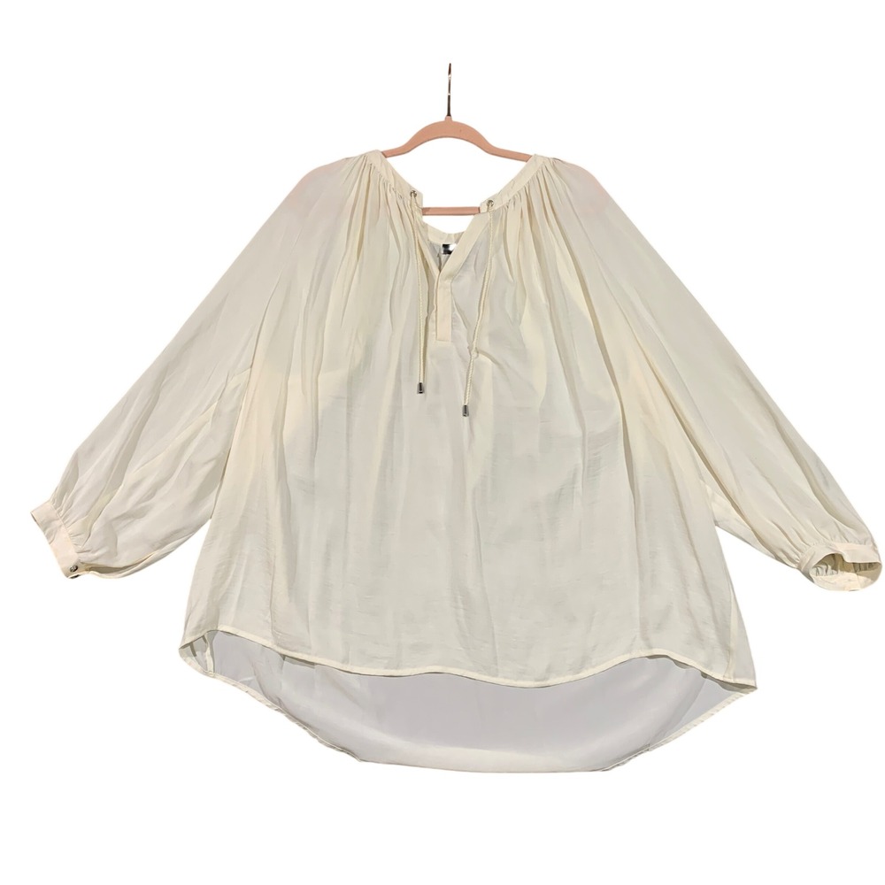 Ellos Women's Plus Size 26 Ivory Split Neck Balloon Sleeve Peasant Blouse Tunic‎